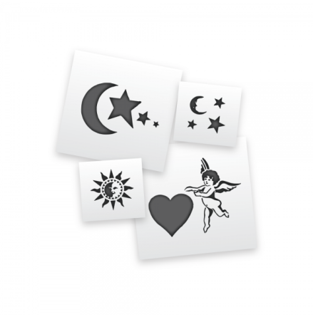 Moons Stars Cherub/Heart Body art stencil